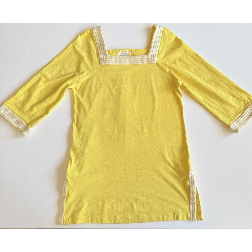 Boden Womens Tunic Dress Yellow White Trim Square Neck Boho Beach Preppy‎ Size 6